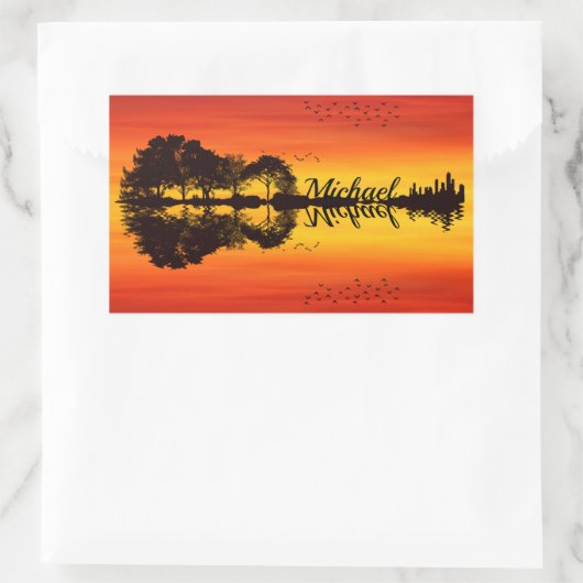 Sticker Rectangulaire Nom guitariste orange moderne Aquarelle (Sac)