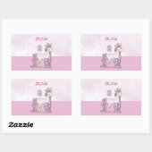 Sticker Rectangulaire Nom personnalisé 8e anniversaire Cheval rose avec  (Feuille)