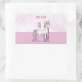 Sticker Rectangulaire Nom personnalisé 8e anniversaire Cheval rose avec  (Sac)