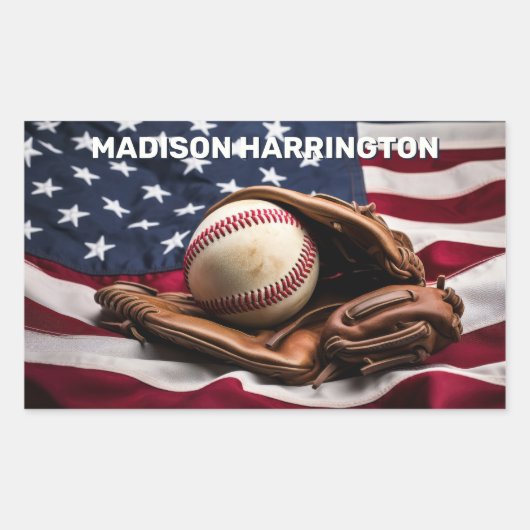 Sticker Rectangulaire Nom personnalisé American Baseball (Devant)