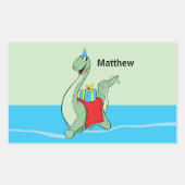 Sticker Rectangulaire Nom Personnalisé, Garçon, Dinosaure Anniversaire (Devant)