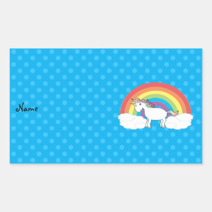 Sticker Rectangulaire Nom personnalisé licorne bleu pois