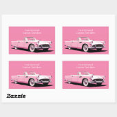 Sticker Rectangulaire Nom personnalisé Pink Classic Car (Feuille)