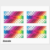 Sticker Rectangulaire Nom personnalisé rainbow diamant acier (Feuille)