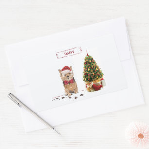 Sticker Rectangulaire Norfolk Terrier Drôle chien de Noël avec arbre