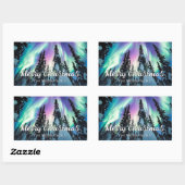 Sticker Rectangulaire Northern Lights Winter Forest Joyeux Noël (Feuille)