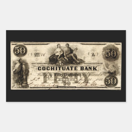 Sticker Rectangulaire Note de 50 dollars Cochituate 1853 (Devant)