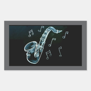 Sticker Rectangulaire Notes de saxophone et de musique