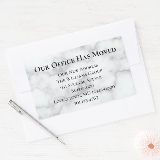 Sticker Rectangulaire Notre Bureau A Déménagé Faux Marble Faire-part (Enveloppe)