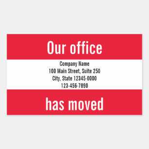 Sticker Rectangulaire Notre Bureau A Déménagé Red White Moving Faire-par