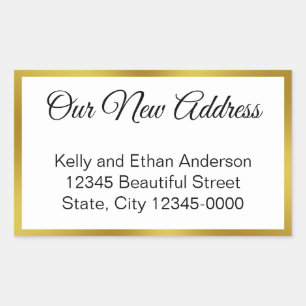 Sticker Rectangulaire Notre nouvelle adresse White and Gold Moving Faire
