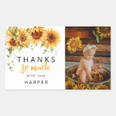 Sticker Rectangulaire Notre petit tournesol photo Merci d'anniversaire (Devant)