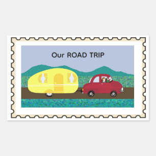 Sticker Rectangulaire Notre tampon de faux voyage en voiture