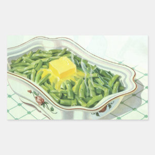 Sticker Rectangulaire Nourriture vintage, Casserole de haricot vert au b