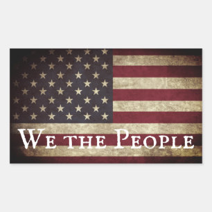 Sticker Rectangulaire Nous le Peuple Drapeau Américain Vintage 