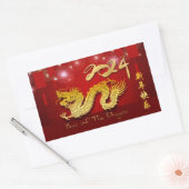 Sticker Rectangulaire Nouvel An chinois 2024 Lanternes Dragon Feu d'arti (Enveloppe)