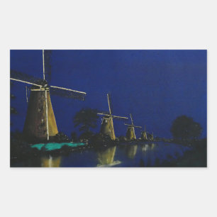 Sticker Rectangulaire Nuit à Kinderdijk