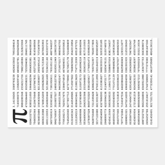 Sticker Rectangulaire Numéro Pi 1000 Premiers Chiffres | Symbole mathéma (Devant)