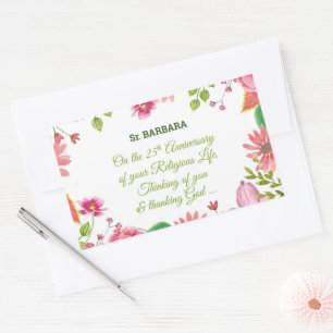 Sticker Rectangulaire Nun Religieux 25e Anniversaire Fleurs aquarelles