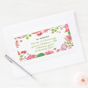 Sticker Rectangulaire Nun Religieux 5e Anniversaire Fleurs aquarelles