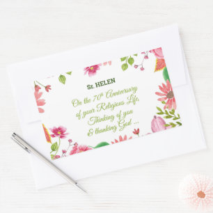Sticker Rectangulaire Nun Religious 70e Anniversaire Fleurs aquarelles