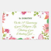 Sticker Rectangulaire Nun Religious 75e Anniversaire Fleurs aquarelles (Devant)