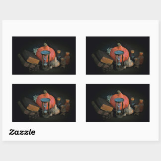 Sticker Rectangulaire Objets de sorcellerie sur une table dans une pièce