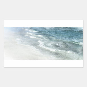 Sticker Rectangulaire Océan Aquarelle - Côte Turquoise Bleu foncé Plage
