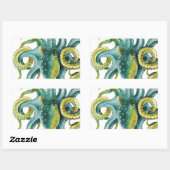 Sticker Rectangulaire Octopus Vert aquarelle Art (Feuille)
