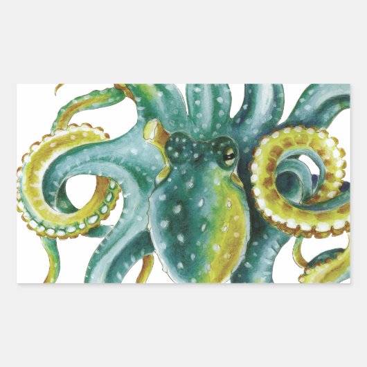 Sticker Rectangulaire Octopus Vert aquarelle Art (Devant)