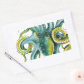 Sticker Rectangulaire Octopus Vert aquarelle Art (Enveloppe)