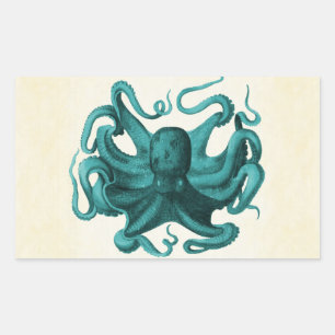 Sticker Rectangulaire Octopus vintage