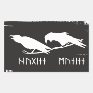 Sticker Rectangulaire Odin Raven Crow Viking Mythologie runes runes runi