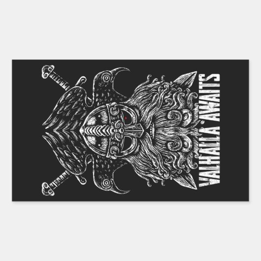 Sticker Rectangulaire Odin ravens Viking Mythologie Valhalla attend (Devant)