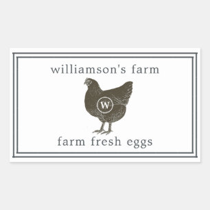 Sticker Rectangulaire Oeufs frais de la ferme Monogramme Carton d'oeufs