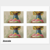 Sticker Rectangulaire Oeufs Pâques Panier Fleurs Antique (Feuille)