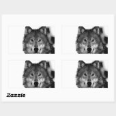 Sticker Rectangulaire Oeuvre de Loup noir et blanc (Feuille)