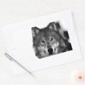 Sticker Rectangulaire Oeuvre de Loup noir et blanc (Enveloppe)