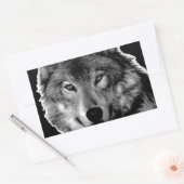 Sticker Rectangulaire Oeuvre de Loup noir et blanc (Enveloppe)