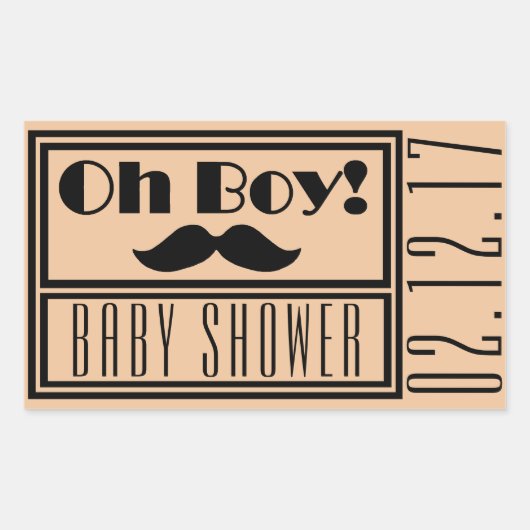 Sticker Rectangulaire Oh garçon Baby shower de moustache noire (Devant)
