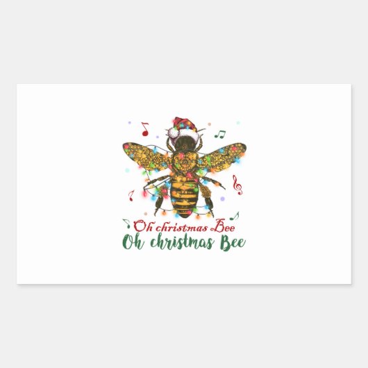 Sticker Rectangulaire Oh Joyeux cadeau d'abeille de Noël (Devant)