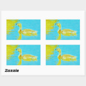 Sticker Rectangulaire Oie-bébé jaune avec eau bleu clair (Feuille)