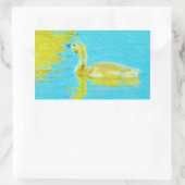 Sticker Rectangulaire Oie-bébé jaune avec eau bleu clair (Sac)