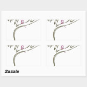 Sticker Rectangulaire Oiseau rose doux assis dans un arbre original (Feuille)