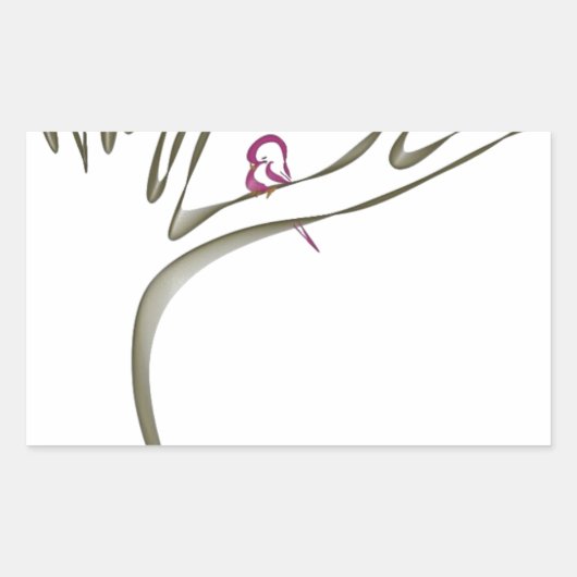 Sticker Rectangulaire Oiseau rose doux assis dans un arbre original (Devant)