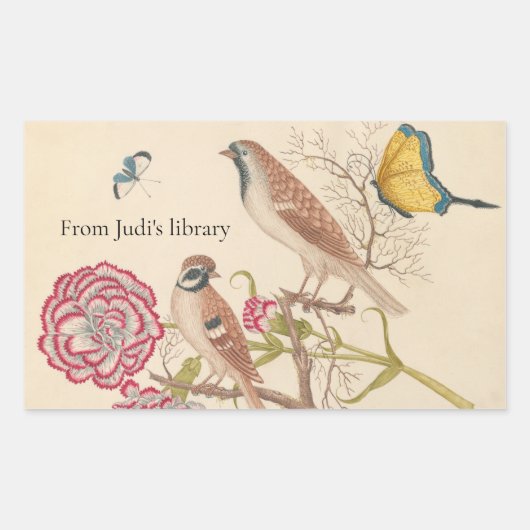 Sticker Rectangulaire oiseaux Brown avec oeillets et papillons (Devant)