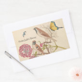Sticker Rectangulaire oiseaux Brown avec oeillets et papillons (Enveloppe)