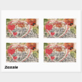 Sticker Rectangulaire Oiseaux de l'amour Cœur Rouge Collage d'art (Feuille)