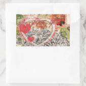 Sticker Rectangulaire Oiseaux de l'amour Cœur Rouge Collage d'art (Sac)