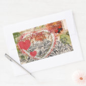 Sticker Rectangulaire Oiseaux de l'amour Cœur Rouge Collage d'art (Enveloppe)